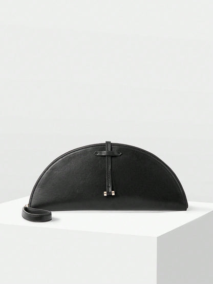 MOTF WOMEN'S FASHION HALF-MOON CLUTCH, CLASSIC BLACK, MINIMALIST HANDBAG FOR DAILY, COMMUTING, BANQUETS, DRESS MATCHING
