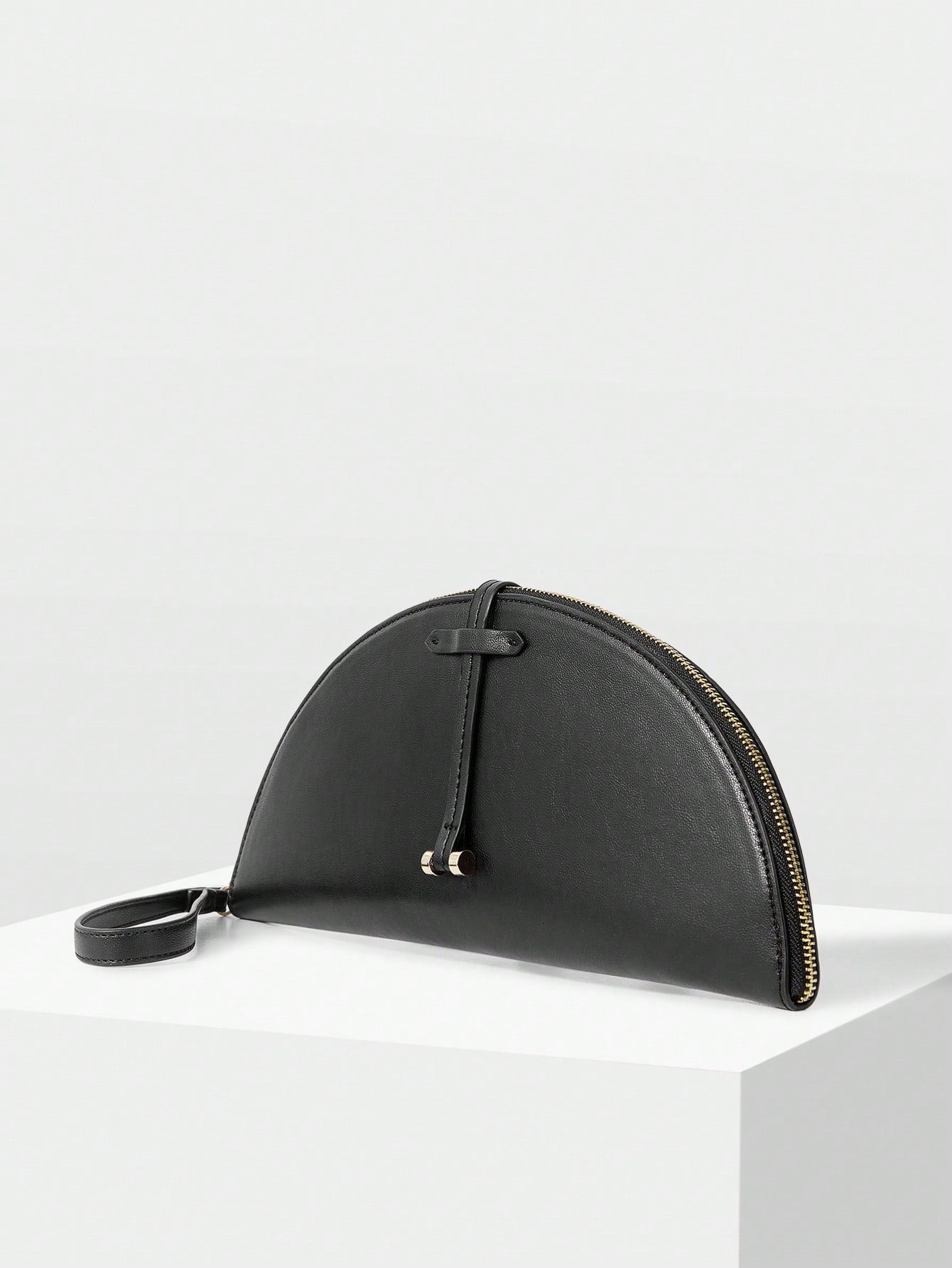 MOTF WOMEN'S FASHION HALF-MOON CLUTCH, CLASSIC BLACK, MINIMALIST HANDBAG FOR DAILY, COMMUTING, BANQUETS, DRESS MATCHING