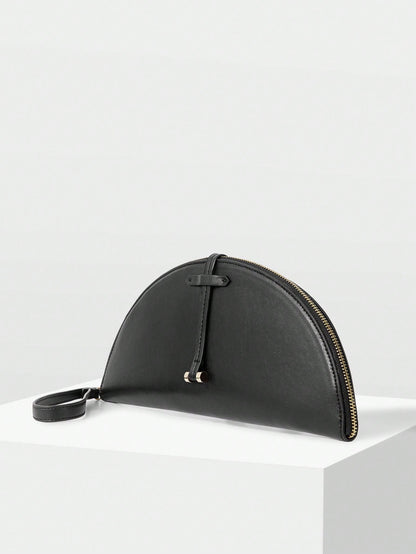 MOTF WOMEN'S FASHION HALF-MOON CLUTCH, CLASSIC BLACK, MINIMALIST HANDBAG FOR DAILY, COMMUTING, BANQUETS, DRESS MATCHING