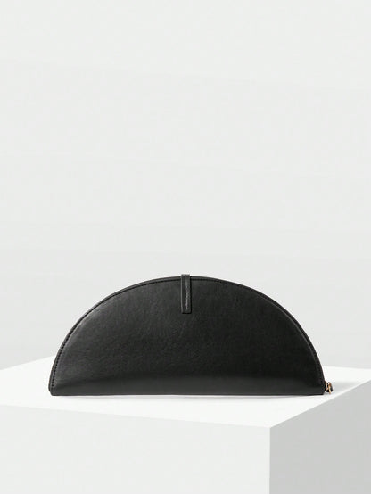 MOTF WOMEN'S FASHION HALF-MOON CLUTCH, CLASSIC BLACK, MINIMALIST HANDBAG FOR DAILY, COMMUTING, BANQUETS, DRESS MATCHING