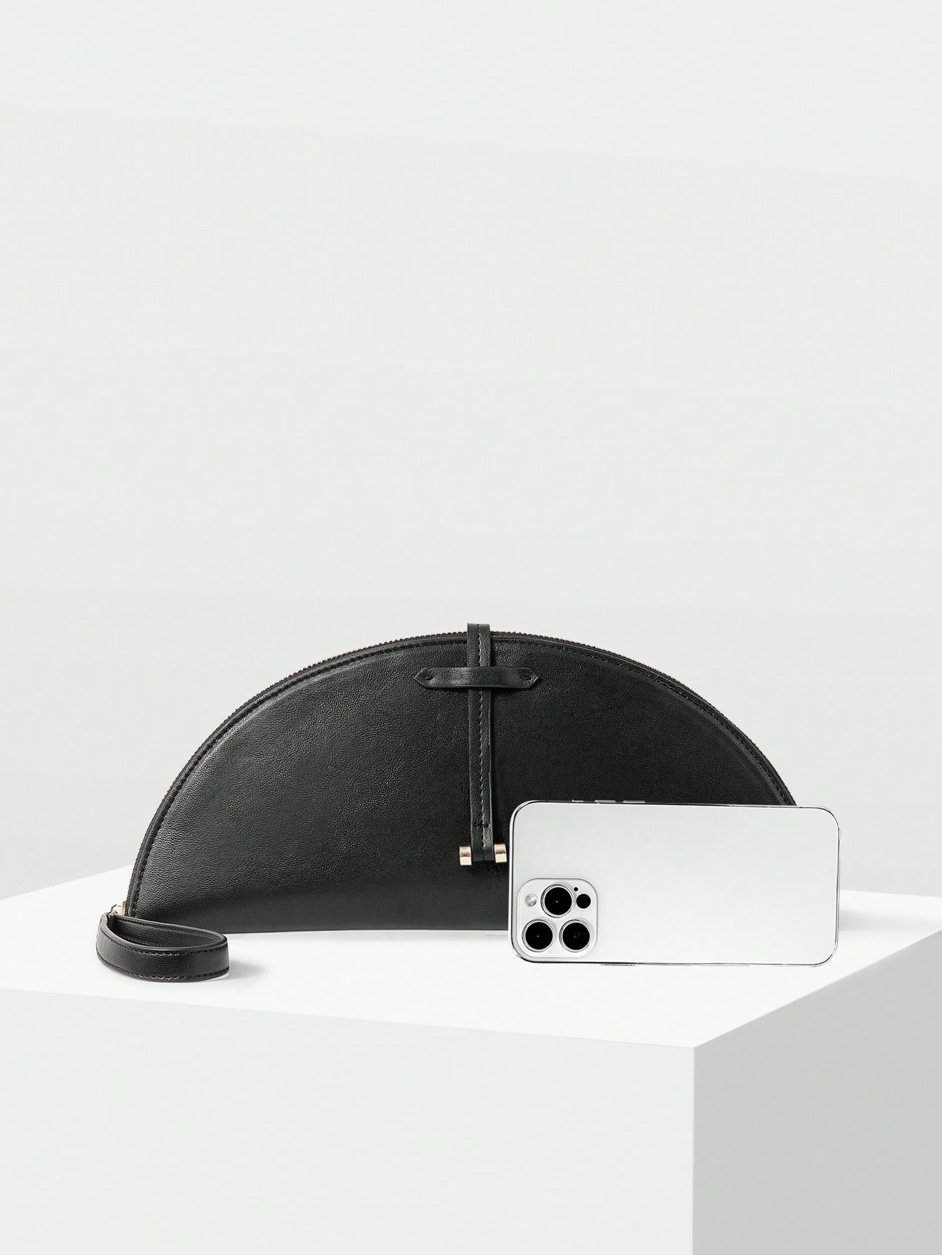 MOTF WOMEN'S FASHION HALF-MOON CLUTCH, CLASSIC BLACK, MINIMALIST HANDBAG FOR DAILY, COMMUTING, BANQUETS, DRESS MATCHING