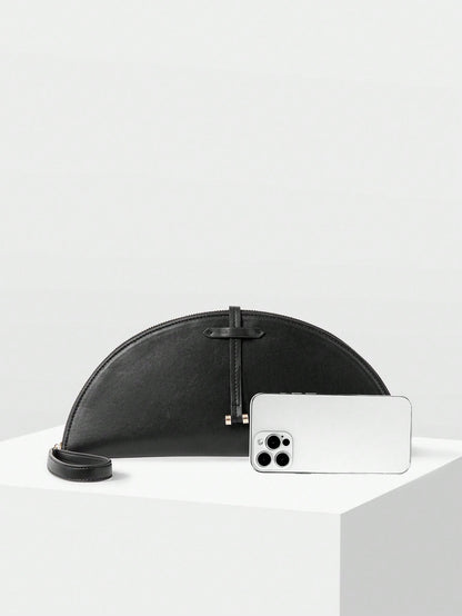MOTF WOMEN'S FASHION HALF-MOON CLUTCH, CLASSIC BLACK, MINIMALIST HANDBAG FOR DAILY, COMMUTING, BANQUETS, DRESS MATCHING