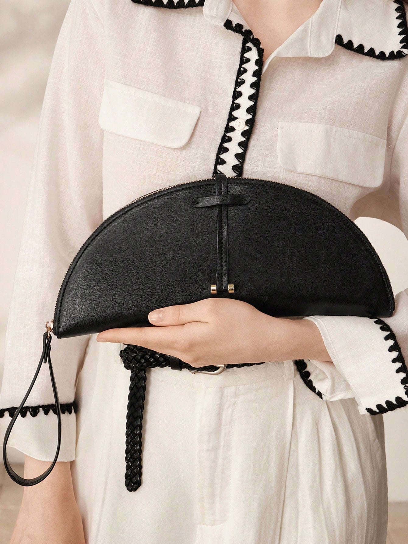 MOTF WOMEN'S FASHION HALF-MOON CLUTCH, CLASSIC BLACK, MINIMALIST HANDBAG FOR DAILY, COMMUTING, BANQUETS, DRESS MATCHING
