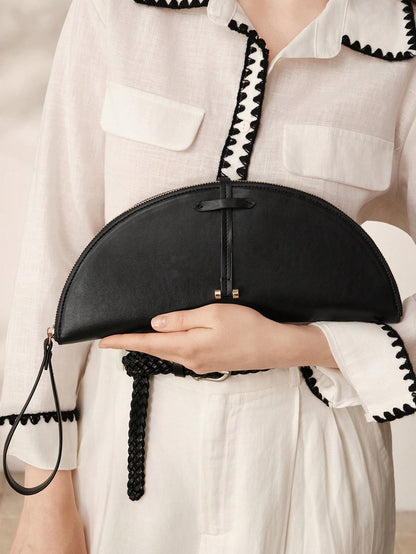 MOTF WOMEN'S FASHION HALF-MOON CLUTCH, CLASSIC BLACK, MINIMALIST HANDBAG FOR DAILY, COMMUTING, BANQUETS, DRESS MATCHING