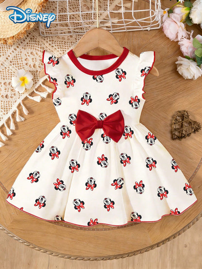 Mother-Daughter Matching Girls Dress, Summer Baby Girls Clothes, Disney Sweet Princess Style, A-Line Cap Sleeve Minnie Mouse Graphic Dress, Casual Daily, Travel, Vacation, Party, Gathering Outfit, Sui