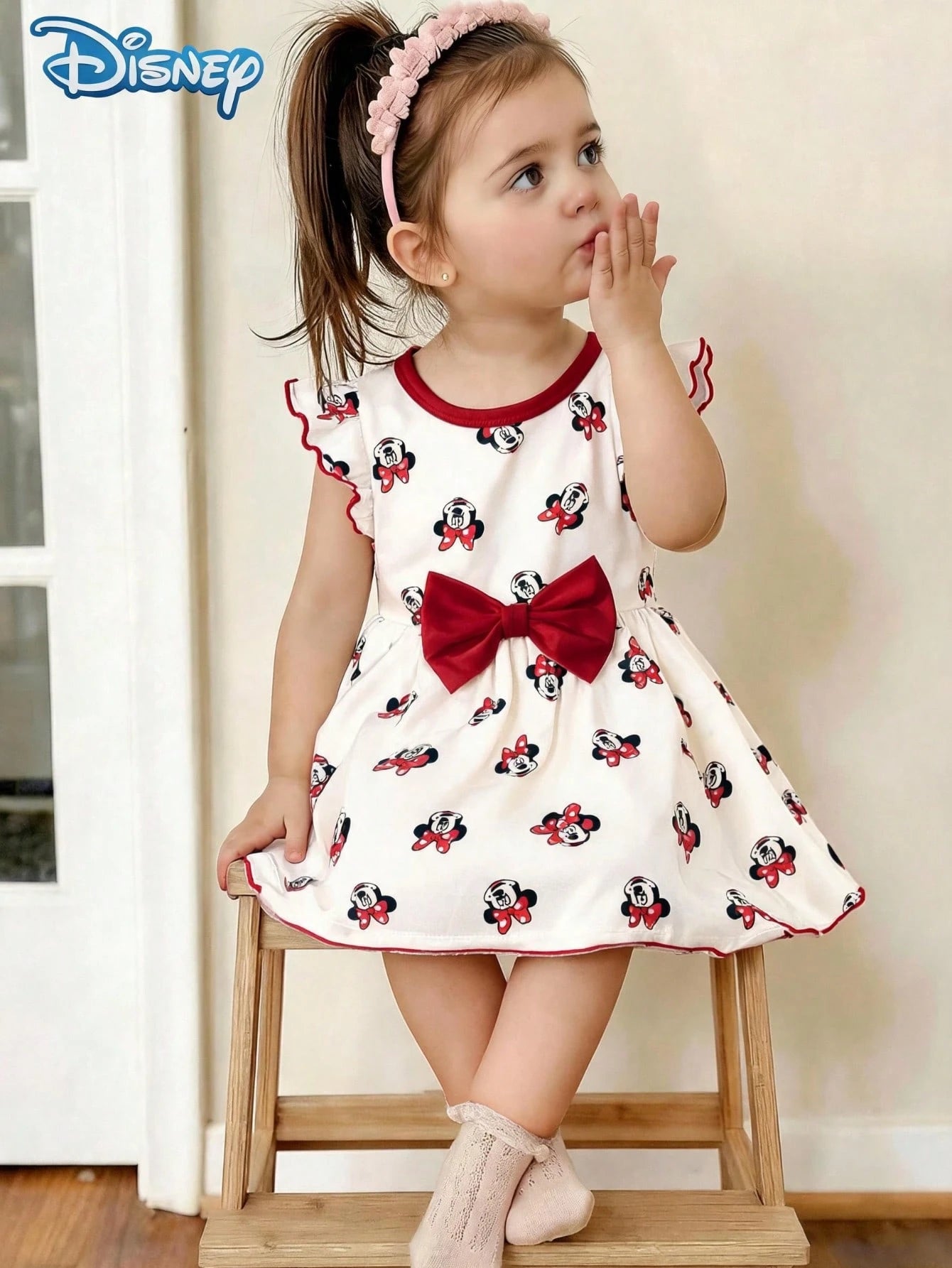 Mother-Daughter Matching Girls Dress, Summer Baby Girls Clothes, Disney Sweet Princess Style, A-Line Cap Sleeve Minnie Mouse Graphic Dress, Casual Daily, Travel, Vacation, Party, Gathering Outfit, Sui