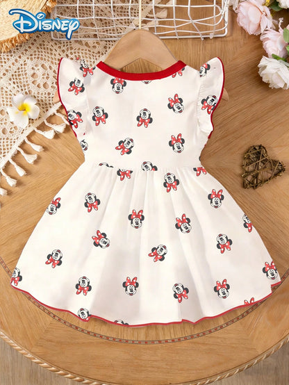 Mother-Daughter Matching Girls Dress, Summer Baby Girls Clothes, Disney Sweet Princess Style, A-Line Cap Sleeve Minnie Mouse Graphic Dress, Casual Daily, Travel, Vacation, Party, Gathering Outfit, Sui