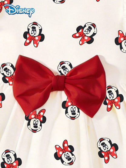 Mother-Daughter Matching Girls Dress, Summer Baby Girls Clothes, Disney Sweet Princess Style, A-Line Cap Sleeve Minnie Mouse Graphic Dress, Casual Daily, Travel, Vacation, Party, Gathering Outfit, Sui