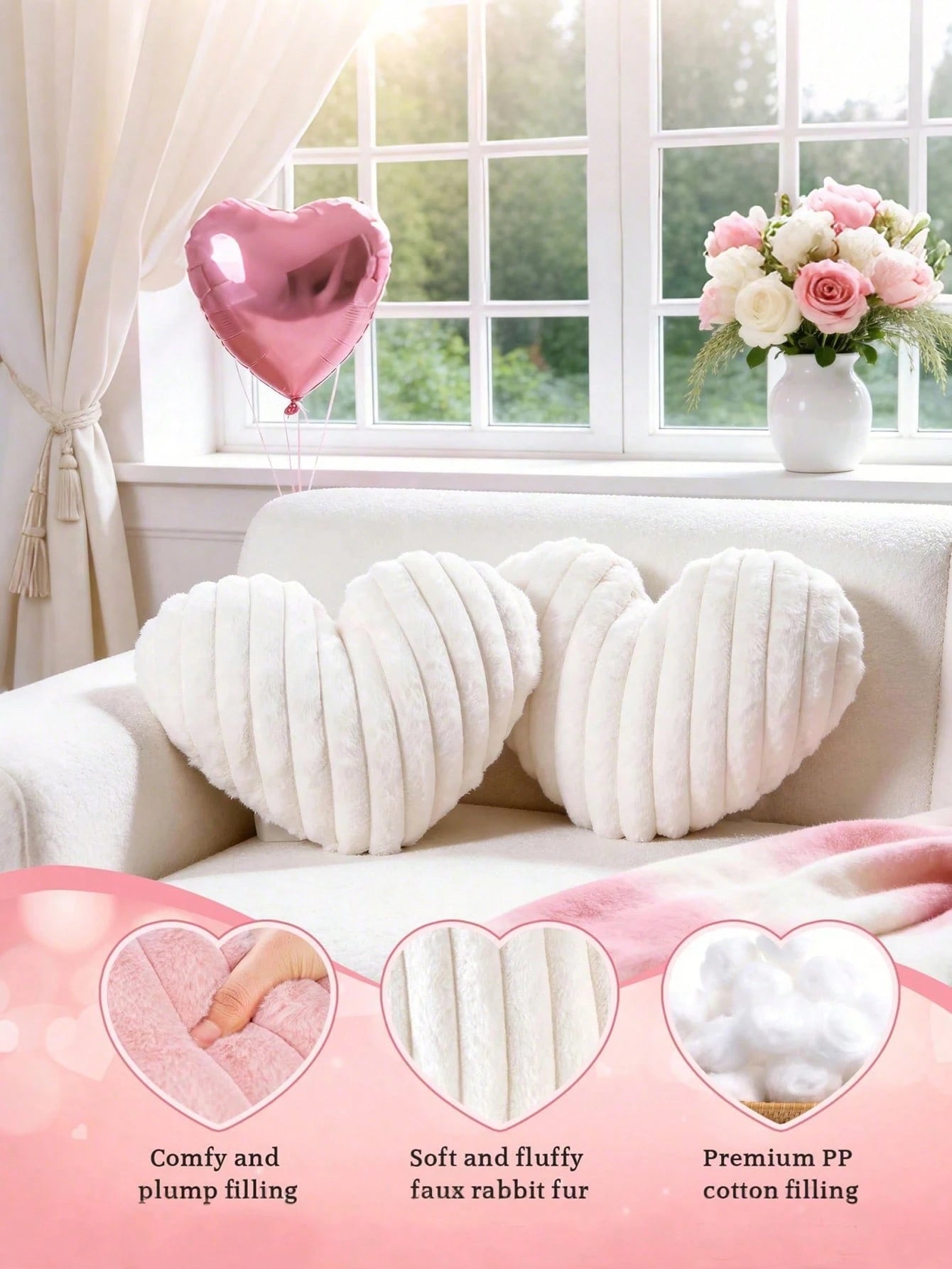 Mother's Day Heart-Shaped Decorative Throw Pillow: Soft And Fluffy Faux Fur, Ideal For Sofa, Chair And Bedding. Adds Charm To Bedroom Decor, A Perfect Gift For Mom. Also An Ideal Choice For Bedroom Pa
