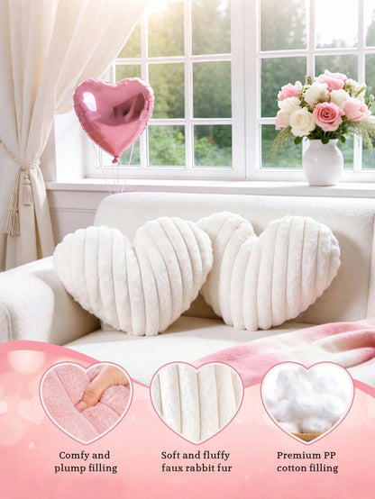 Mother's Day Heart-Shaped Decorative Throw Pillow: Soft And Fluffy Faux Fur, Ideal For Sofa, Chair And Bedding. Adds Charm To Bedroom Decor, A Perfect Gift For Mom. Also An Ideal Choice For Bedroom Pa