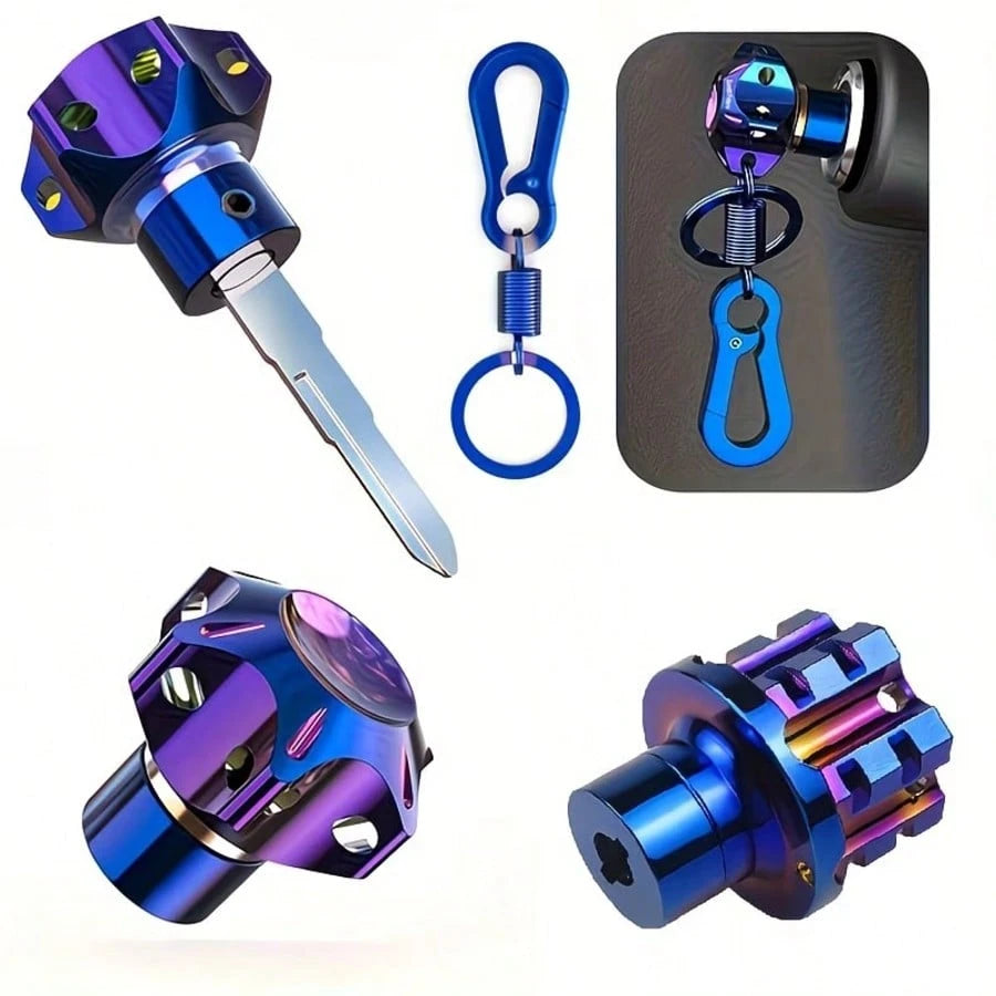 Motorcycle Titanium Alloy Key Head Cover- Blue Black Design, Off-Road Bicycle Accessories, Motorcycle Scooter And Electric Vehicle Modification Accessories Personalized Key Cover Universal Model, Eas