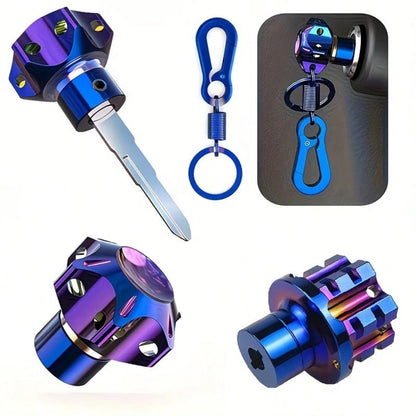 Motorcycle Titanium Alloy Key Head Cover- Blue Black Design, Off-Road Bicycle Accessories, Motorcycle Scooter And Electric Vehicle Modification Accessories Personalized Key Cover Universal Model, Eas
