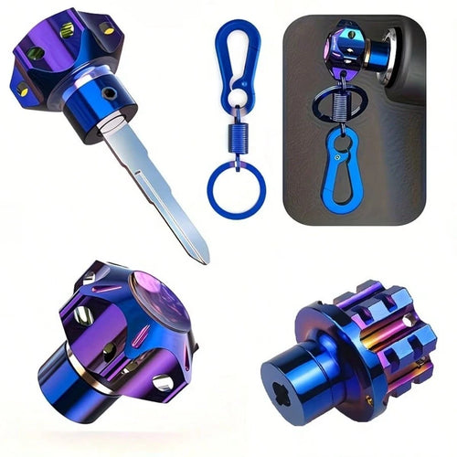 Motorcycle Titanium Alloy Key Head Cover- Blue Black Design, Off-Road Bicycle Accessories, Motorcycle Scooter And Electric Vehicle Modification Accessories Personalized Key Cover Universal Model, Eas