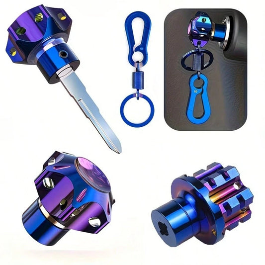 Motorcycle Titanium Alloy Key Head Cover- Blue Black Design, Off-Road Bicycle Accessories, Motorcycle Scooter And Electric Vehicle Modification Accessories Personalized Key Cover Universal Model, Eas