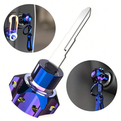 Motorcycle Titanium Alloy Key Head Cover- Blue Black Design, Off-Road Bicycle Accessories, Motorcycle Scooter And Electric Vehicle Modification Accessories Personalized Key Cover Universal Model, Eas
