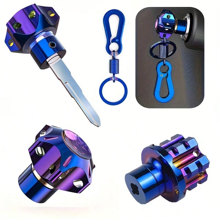 Motorcycle Titanium Alloy Key Head Cover- Blue Black Design, Off-Road Bicycle Accessories, Motorcycle Scooter And Electric Vehicle Modification Accessories Personalized Key Cover Universal Model, Eas