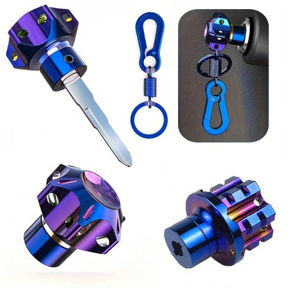 Motorcycle Titanium Alloy Key Head Cover- Blue Black Design, Off-Road Bicycle Accessories, Motorcycle Scooter And Electric Vehicle Modification Accessories Personalized Key Cover Universal Model, Eas