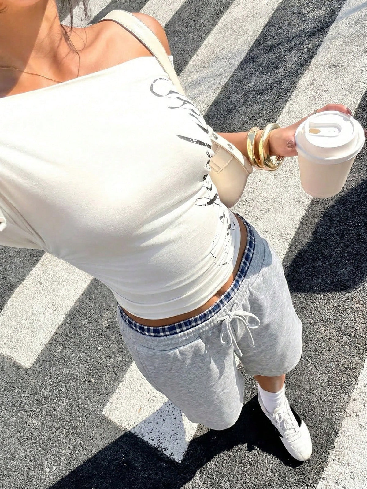 Muchica Gray Knitted Wide Leg Split Capris For Women Casual Athleisure Baggy Athletic Plaid Waist Detail Comfortable Summer Style Workout Gym