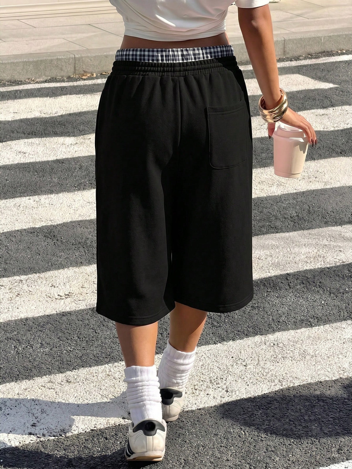 Muchica Gray Knitted Wide Leg Split Capris For Women Casual Athleisure Baggy Athletic Plaid Waist Detail Comfortable Summer Style Workout Gym