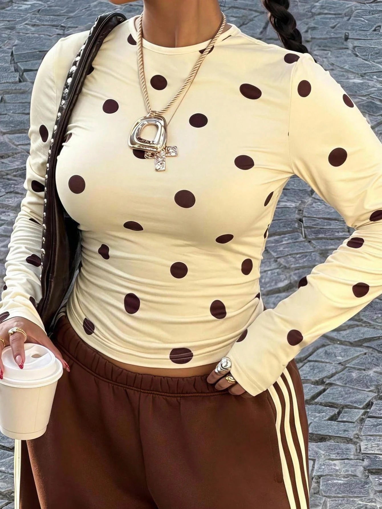 Muchica Polka Dot Casual Plus Size Women's T-Shirt Fall