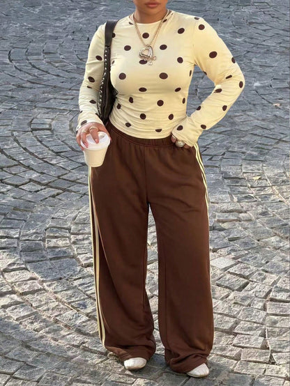Muchica Polka Dot Casual Plus Size Women's T-Shirt Fall
