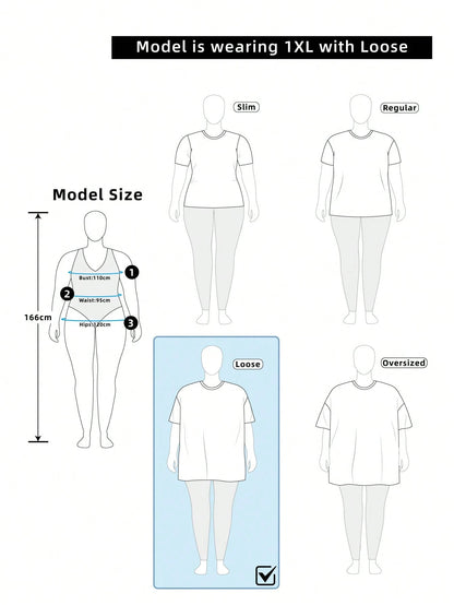 Muchica Street Style Branch Camouflage Pattern Women's Casual Minimalist Print Off-Shoulder Loose Short Sleeve T-Shirt Plus Size