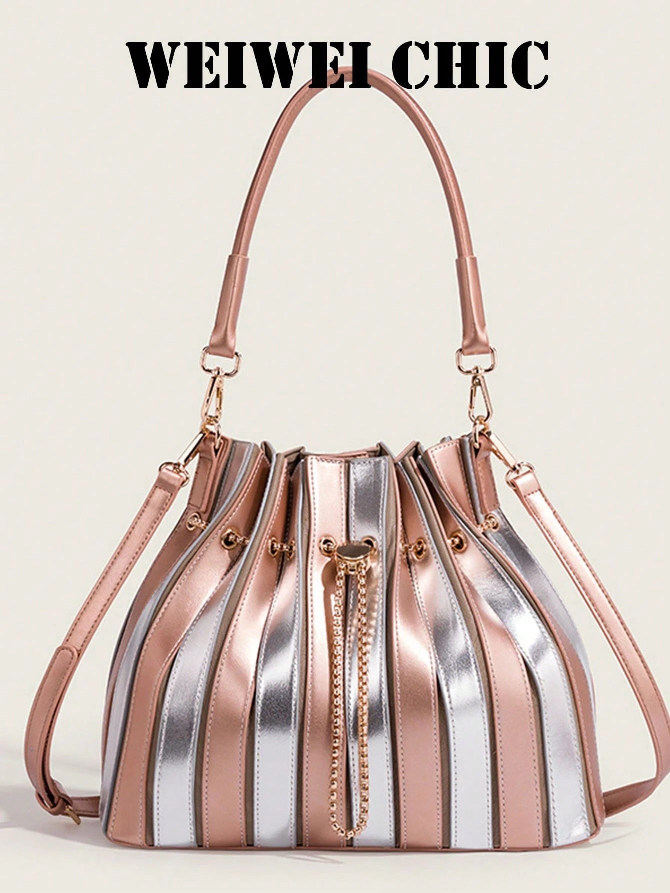 Multi-Color Metallic Matte PU Ruched Handbag With Gold Chain. All-Season Elegant Daily Handbag, Suitable For Work Commute, City Shopping And Casual Outings. Suitable For Mature Women, Fashion Enthusia