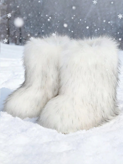 Multi Colored Faux Fur Snow Boots, Christmas And Halloween Role-Playing, Holiday Gifts, Fluffy Winter Party Y2k Warm Women's Boots, Outdoor Boots