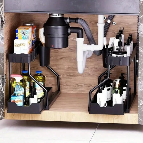 Multi-Purpose Under Sink Organizers And Storage, 2025 R-Shaped Pull Out Cabinet Organizer For Bathroom & Kitchen, Under Cabinet Organizer With Hooks Hanging Cup Back To School