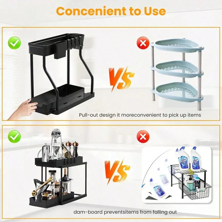 Multi-Purpose Under Sink Organizers And Storage, 2025 R-Shaped Pull Out Cabinet Organizer For Bathroom & Kitchen, Under Cabinet Organizer With Hooks Hanging Cup Back To School