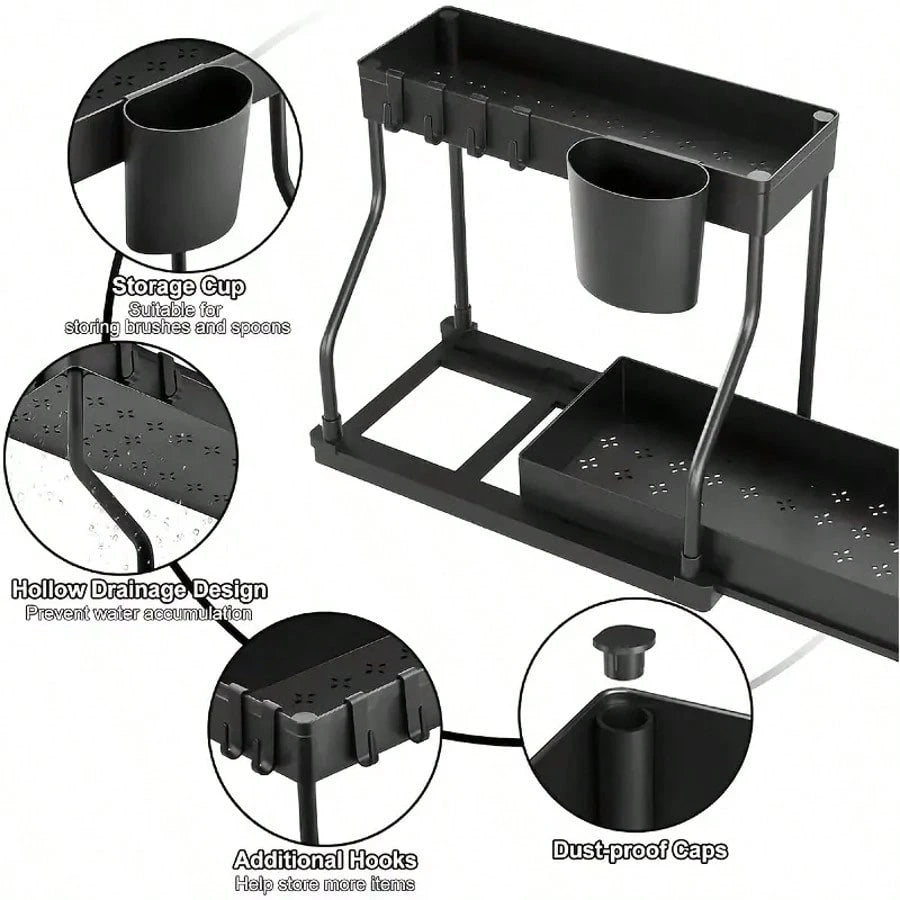 Multi-Purpose Under Sink Organizers And Storage, 2025 R-Shaped Pull Out Cabinet Organizer For Bathroom & Kitchen, Under Cabinet Organizer With Hooks Hanging Cup Back To School