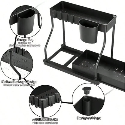 Multi-Purpose Under Sink Organizers And Storage, 2025 R-Shaped Pull Out Cabinet Organizer For Bathroom & Kitchen, Under Cabinet Organizer With Hooks Hanging Cup Back To School