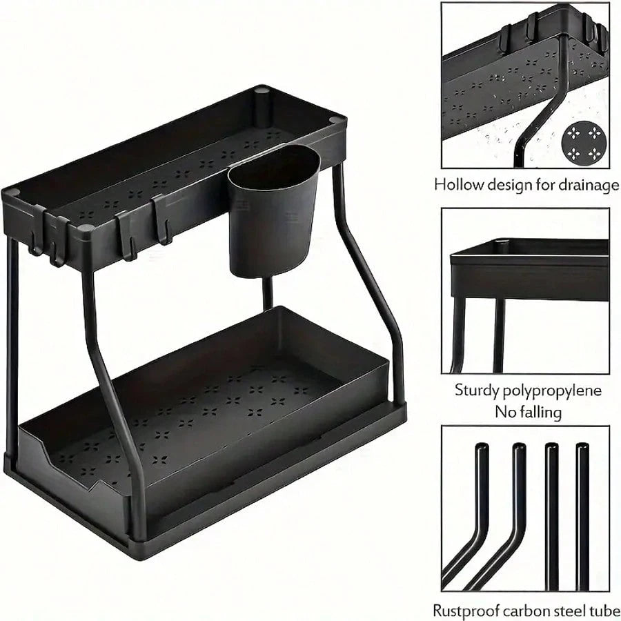 Multi-Purpose Under Sink Organizers And Storage, 2025 R-Shaped Pull Out Cabinet Organizer For Bathroom & Kitchen, Under Cabinet Organizer With Hooks Hanging Cup Back To School