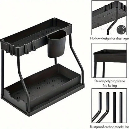 Multi-Purpose Under Sink Organizers And Storage, 2025 R-Shaped Pull Out Cabinet Organizer For Bathroom & Kitchen, Under Cabinet Organizer With Hooks Hanging Cup Back To School