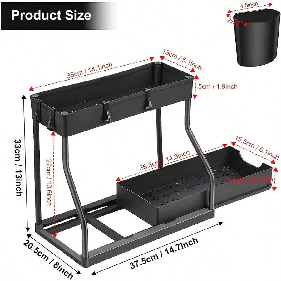 Multi-Purpose Under Sink Organizers And Storage, 2025 R-Shaped Pull Out Cabinet Organizer For Bathroom & Kitchen, Under Cabinet Organizer With Hooks Hanging Cup Back To School