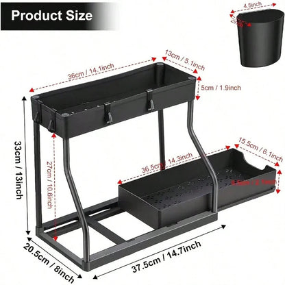 Multi-Purpose Under Sink Organizers And Storage, 2025 R-Shaped Pull Out Cabinet Organizer For Bathroom & Kitchen, Under Cabinet Organizer With Hooks Hanging Cup Back To School