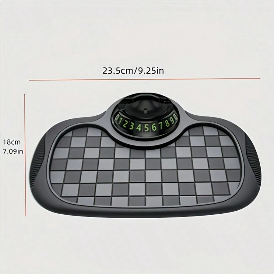 Multifunction Car Anti Slip Mat,Multi-Functional Support Anti-Slip Pad,360° Rotatable Phone Holder Car Dashboard Mat With Temporary Parking Number Plate PVC Grid Style Mat,Car Buddy Dashboard