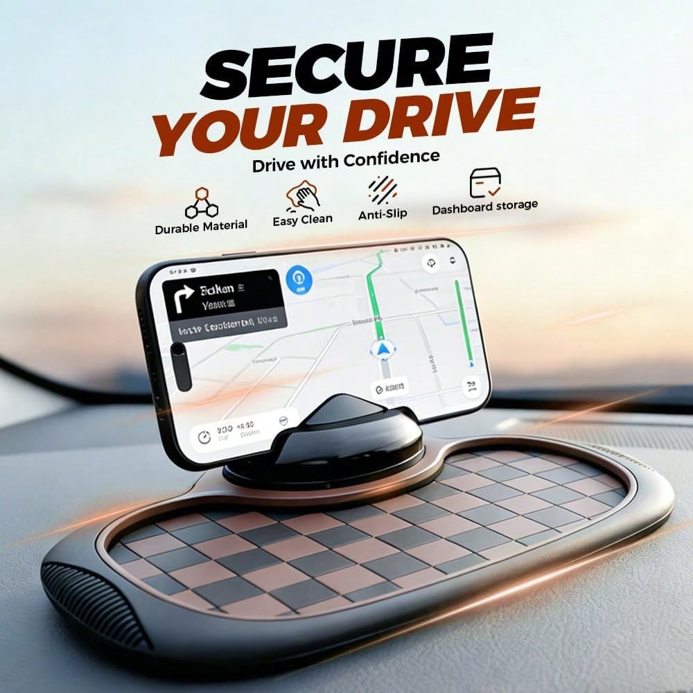 Multifunction Car Anti Slip Mat,Multi-Functional Support Anti-Slip Pad,360° Rotatable Phone Holder Car Dashboard Mat With Temporary Parking Number Plate PVC Grid Style Mat,Car Buddy Dashboard