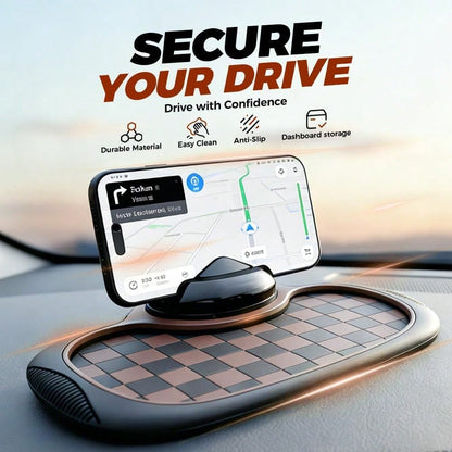 Multifunction Car Anti Slip Mat,Multi-Functional Support Anti-Slip Pad,360° Rotatable Phone Holder Car Dashboard Mat With Temporary Parking Number Plate PVC Grid Style Mat,Car Buddy Dashboard