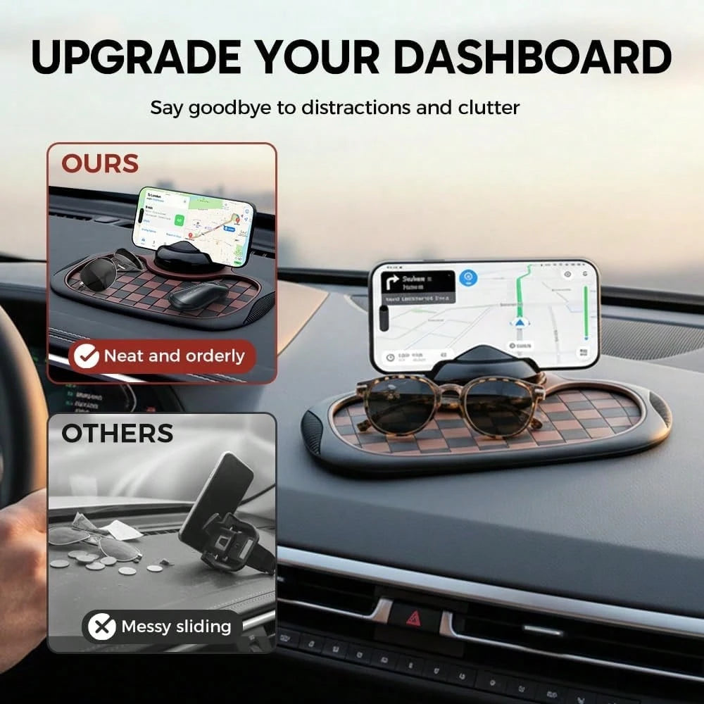 Multifunction Car Anti Slip Mat,Multi-Functional Support Anti-Slip Pad,360° Rotatable Phone Holder Car Dashboard Mat With Temporary Parking Number Plate PVC Grid Style Mat,Car Buddy Dashboard