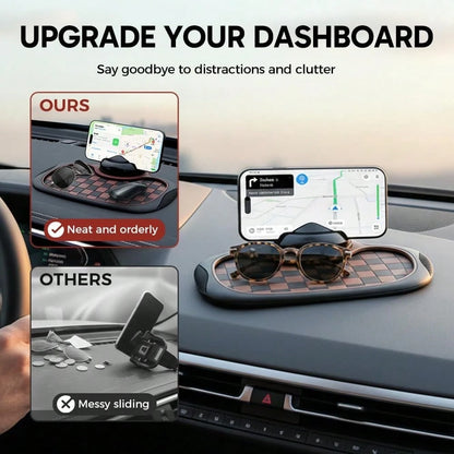 Multifunction Car Anti Slip Mat,Multi-Functional Support Anti-Slip Pad,360° Rotatable Phone Holder Car Dashboard Mat With Temporary Parking Number Plate PVC Grid Style Mat,Car Buddy Dashboard