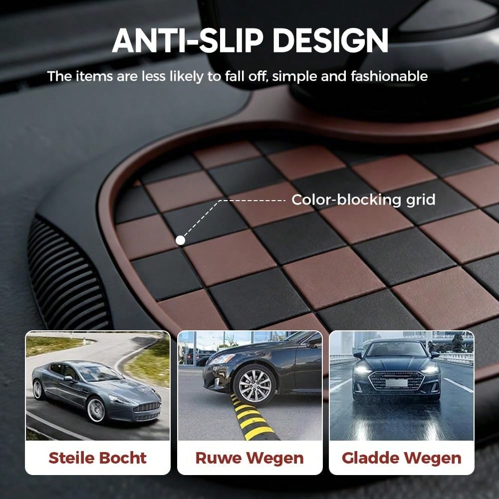 Multifunction Car Anti Slip Mat,Multi-Functional Support Anti-Slip Pad,360° Rotatable Phone Holder Car Dashboard Mat With Temporary Parking Number Plate PVC Grid Style Mat,Car Buddy Dashboard