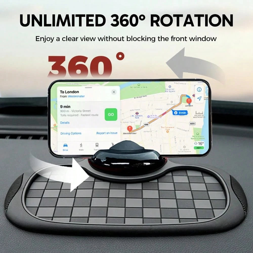 Multifunction Car Anti Slip Mat,Multi-Functional Support Anti-Slip Pad,360° Rotatable Phone Holder Car Dashboard Mat With Temporary Parking Number Plate PVC Grid Style Mat,Car Buddy Dashboard