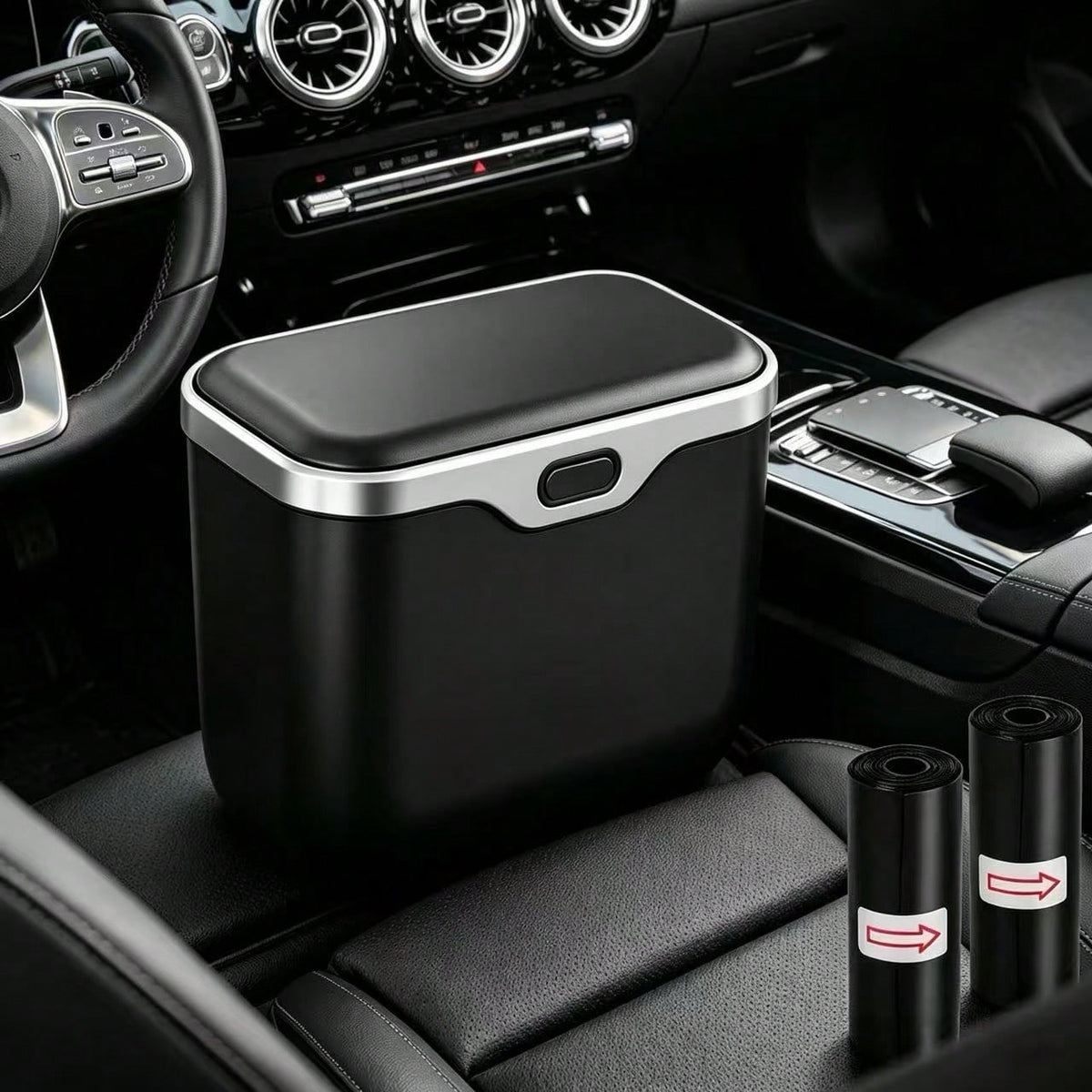 Multifunctional Car Trash Can, Ultra-Fine Fiber Leather, ABS Material, Non-Deforming, Suitable For 99% Of Car Models, Dry And Wet Use, Space-Saving, Non-Destructive Installation, Automatic Storage, Tr