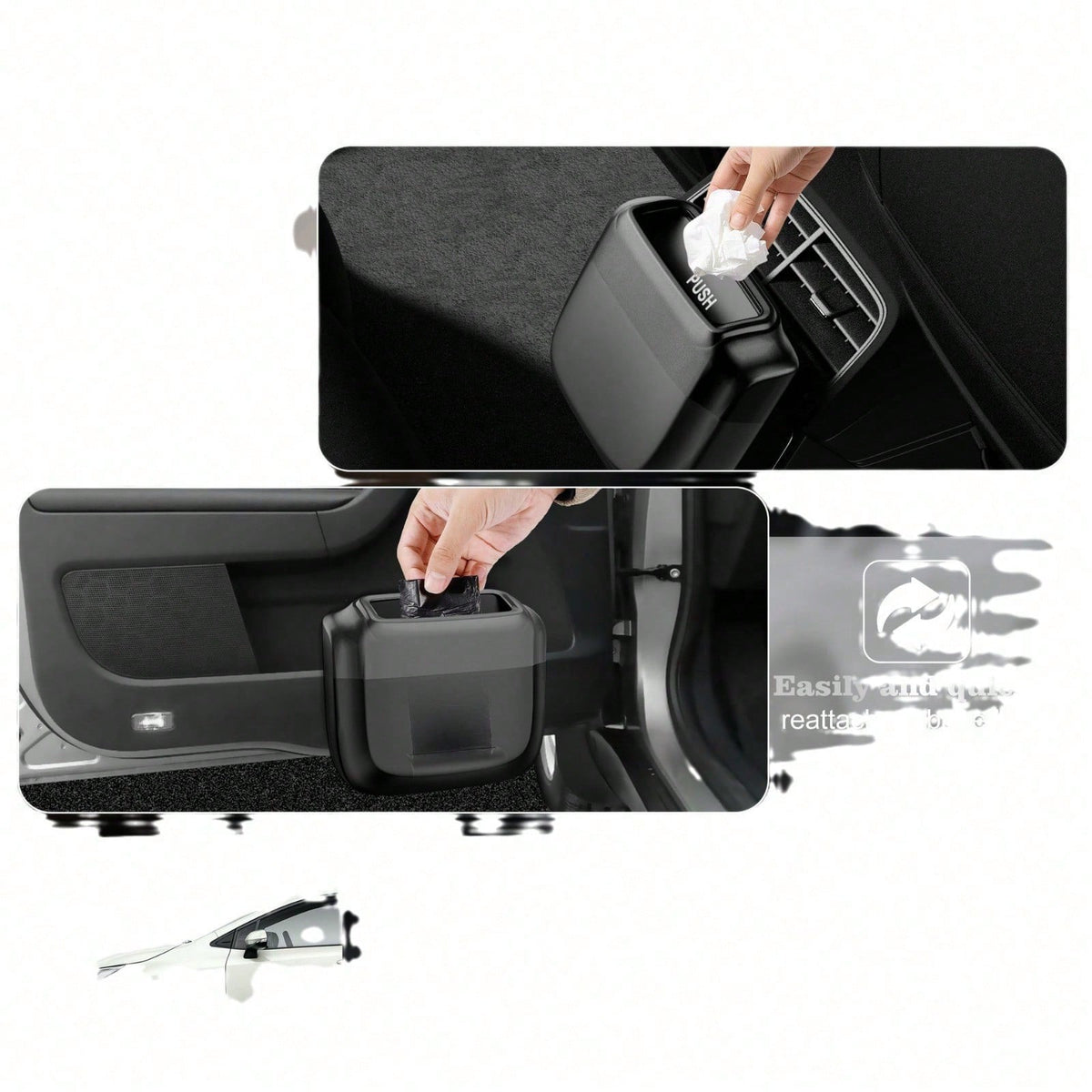 Multifunctional Car Trash Can, Ultra-Fine Fiber Leather, ABS Material, Non-Deforming, Suitable For 99% Of Car Models, Dry And Wet Use, Space-Saving, Non-Destructive Installation, Automatic Storage, Tr