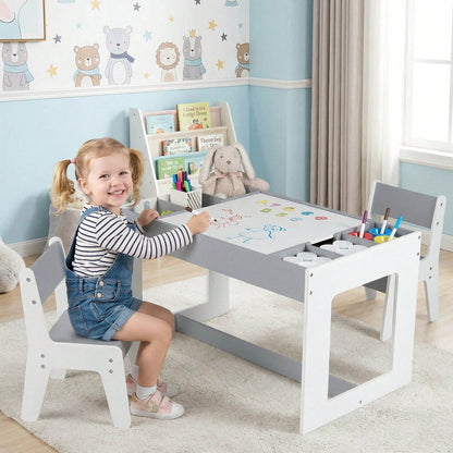Multifunctional Kids Table & 2 Chairs Set With Removable Double-Sized Tabletop