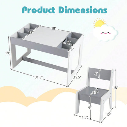 Multifunctional Kids Table & 2 Chairs Set With Removable Double-Sized Tabletop