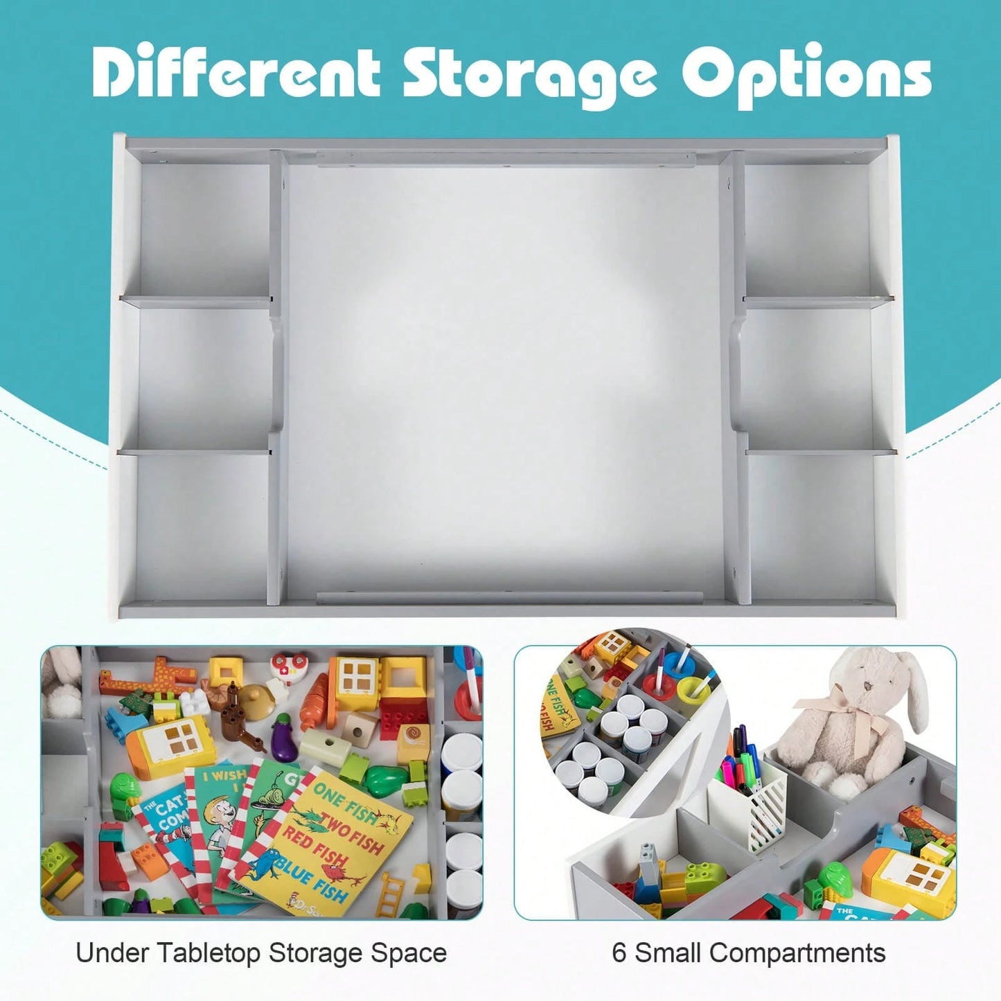 Multifunctional Kids Table & 2 Chairs Set With Removable Double-Sized Tabletop