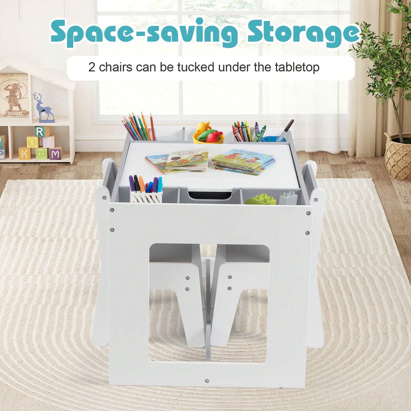 Multifunctional Kids Table & 2 Chairs Set With Removable Double-Sized Tabletop