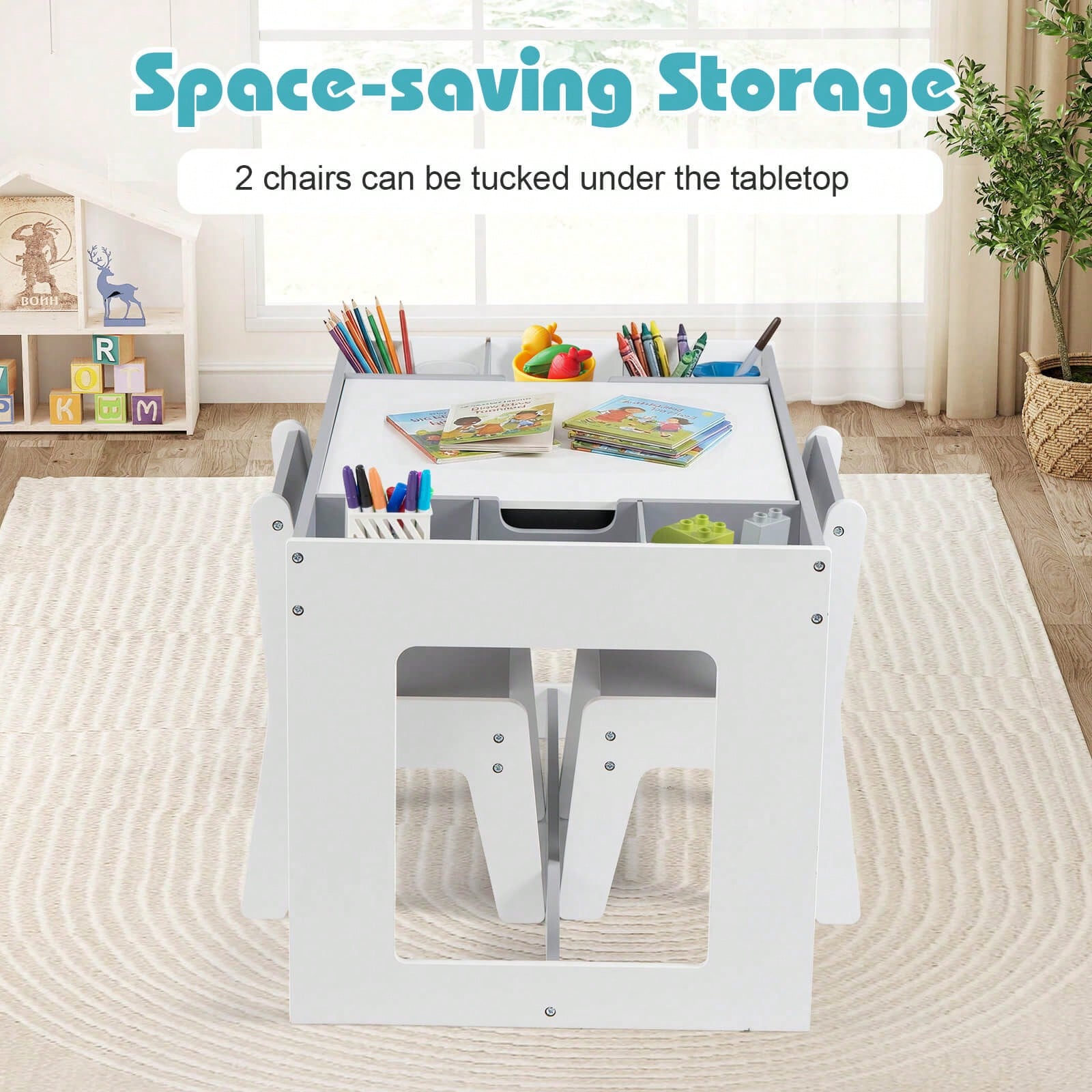 Multifunctional Kids Table & 2 Chairs Set With Removable Double-Sized Tabletop